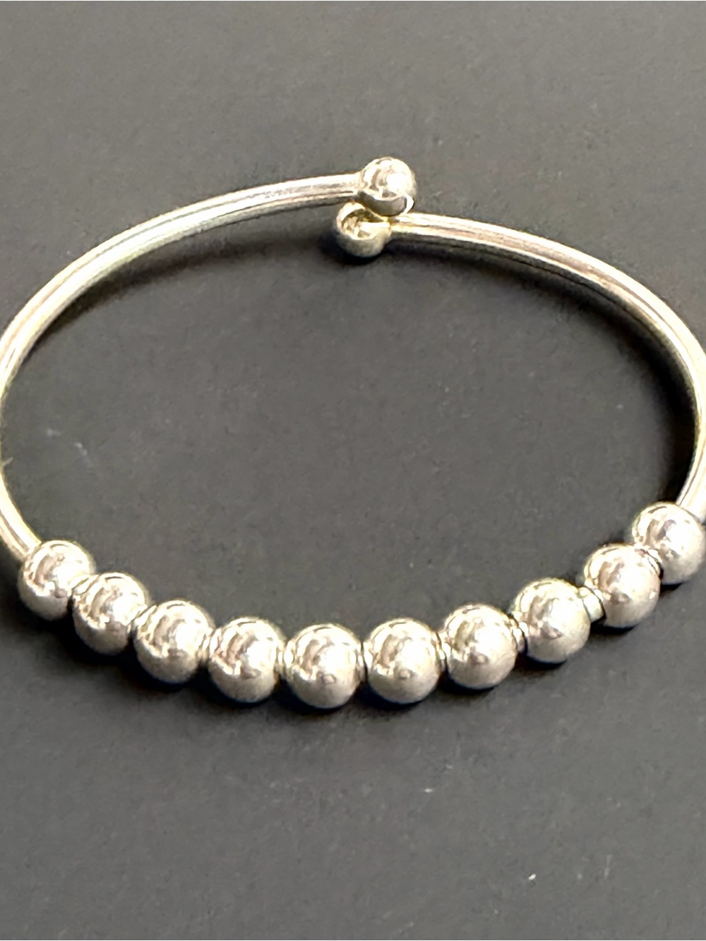 Sterling Silver Beaded Open Bangle Bracelet - Silver 8”